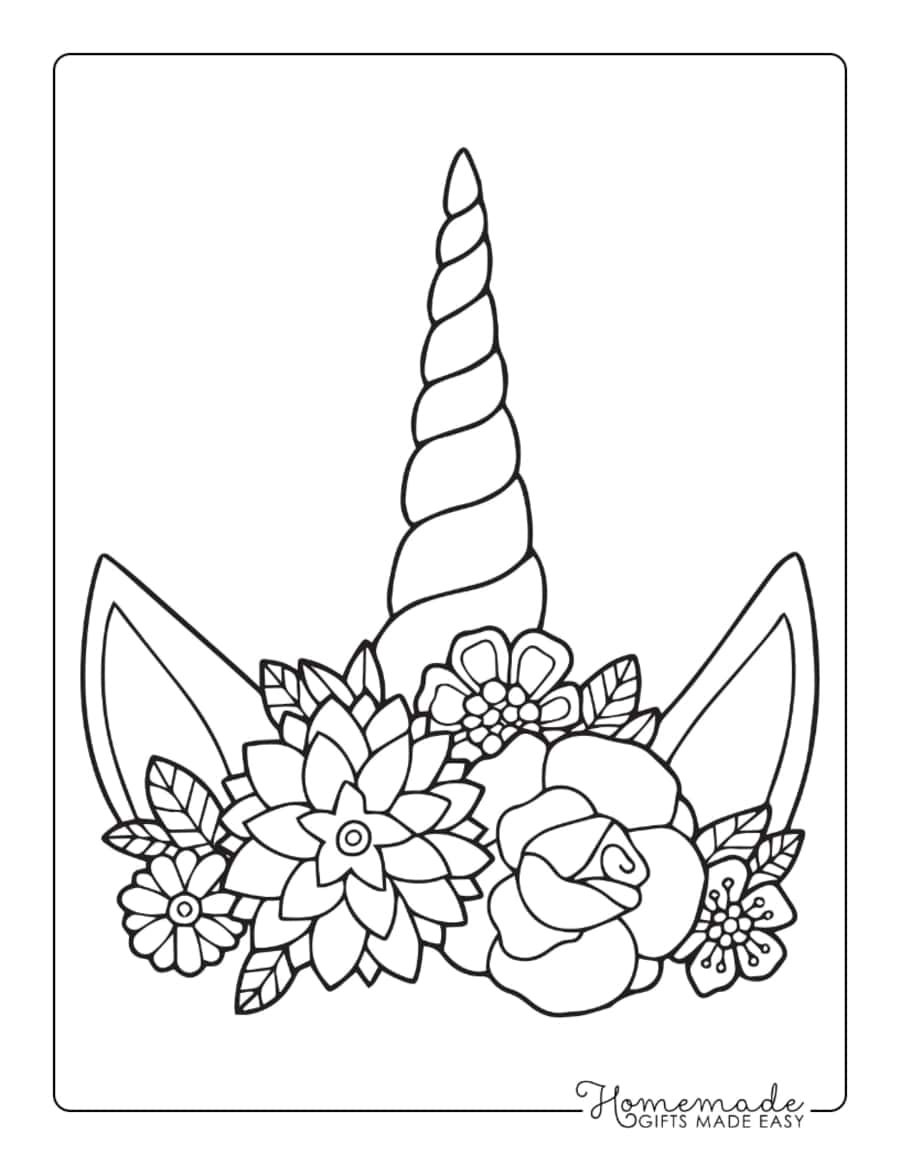 Horn Ears Flowers Unicorn Coloring Pages Pdf Free Vectors